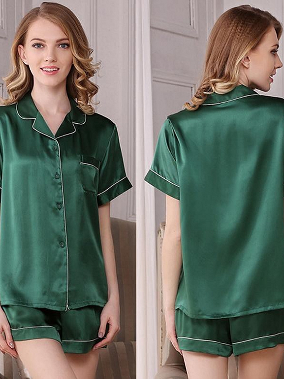 Damen Luxus Nachtwäsche aus Seide Kurzes Pyjama-Set aus Seide A007