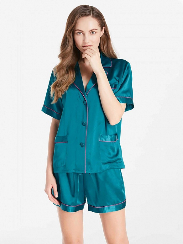Kurzes Damen Pyjama-Set aus Seide Kurze Nachtwäsche aus Seide A011