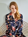 Geblümtes Pyjama Set aus Seide für Damen Langes Seidenpyjama A021