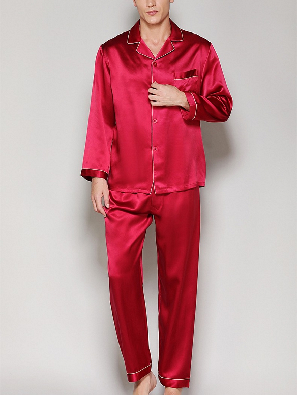 19 Momme Luxus Langes Pyjama-Set aus Seide für Herren Nachtwäsche aus Seide E001