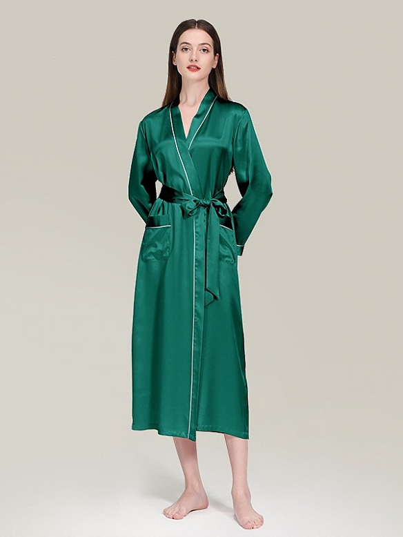 19 Momme Seide Langer Bademantel Morgenmantel mit Gürtel für Damen B004