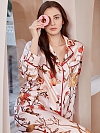 Geblümtes Pyjama Set aus Seide für Damen Langes Seidenpyjama A021