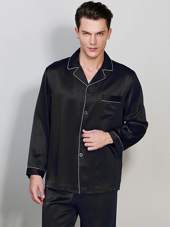 19 Momme Luxus Langes Pyjama-Set aus Seide für Herren Nachtwäsche aus Seide E001