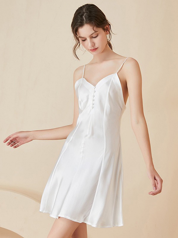 Kurzes Rückenfreies Nachthemd aus Seide Maulbeerseide Slipkleid C005