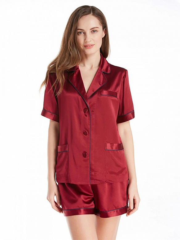 Kurzes Damen Pyjama-Set aus Seide Kurze Nachtwäsche aus Seide A011