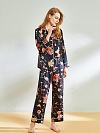 Geblümtes Pyjama Set aus Seide für Damen Langes Seidenpyjama A021