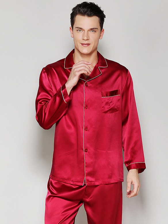 19 Momme Luxus Langes Pyjama-Set aus Seide für Herren Nachtwäsche aus Seide E001