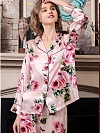 19 Momme Langes Geblümtes Pyjama-Set aus Seide für Damen Luxus Nachtwäsche aus Seide A010