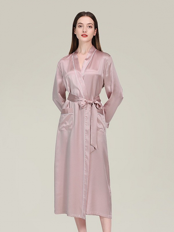 19 Momme Seide Langer Bademantel Morgenmantel mit Gürtel für Damen B004