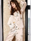 19 Momme Langes Gedrucktes Pyjama-Set aus Seide für Damen Lange Luxus Nachtwäsche aus Seide A008