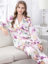 Luxus Langes Pyjama Set aus Seide Maulbeerseide Gemusterter Pyjama A022