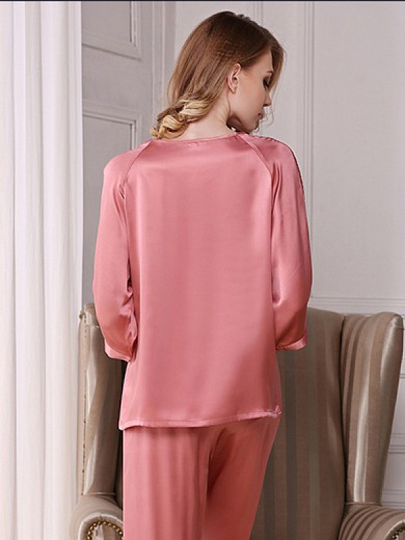 Zweiteiliger Maulbeerseide Pyjama für Damen Schlafanzug aus Seide A016