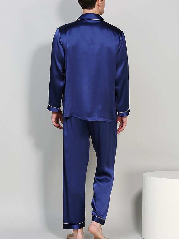 19 Momme Luxus Langes Pyjama-Set aus Seide für Herren Nachtwäsche aus Seide E001