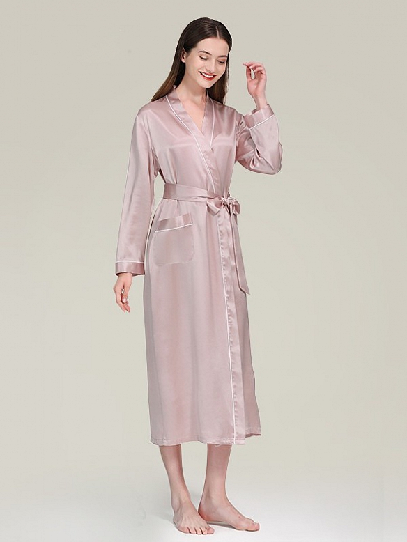 19 Momme Seide Langer Bademantel Morgenmantel mit Gürtel für Damen B004