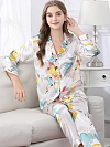 Luxus Langes Pyjama Set aus Seide Maulbeerseide Gemusterter Pyjama A022