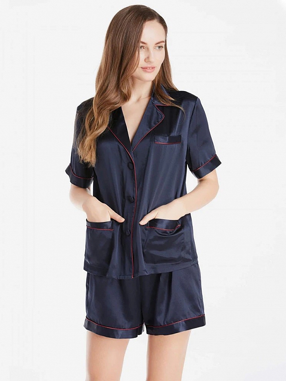 Kurzes Damen Pyjama-Set aus Seide Kurze Nachtwäsche aus Seide A011