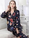 Luxus Langes Pyjama Set aus Seide Maulbeerseide Gemusterter Pyjama A022