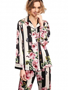 19 Momme Kurzes Geblümtes Pyjama Set aus Seide für Damen Luxus Nachtwäsche aus Seide A009