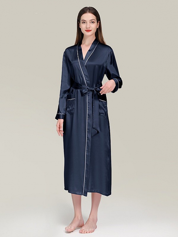 19 Momme Seide Langer Bademantel Morgenmantel mit Gürtel für Damen B004