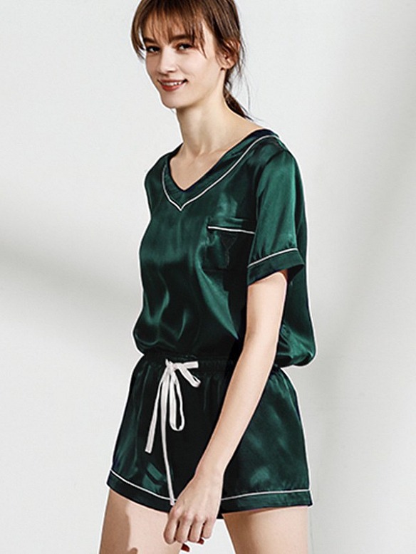 Damen 16 Momme Seide Kurzs Pyjama Set Luxus Kurzes Seidenpyjama A018