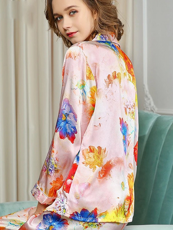 Pyjamas aus Seide für Damen Langärmliges Damen Pyjama-Set aus Seide A012