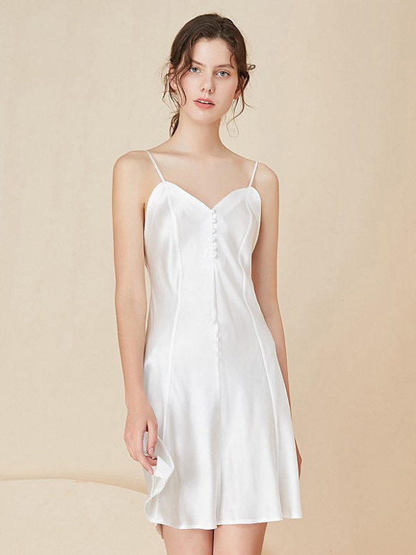 Kurzes Rückenfreies Nachthemd aus Seide Maulbeerseide Slipkleid C005