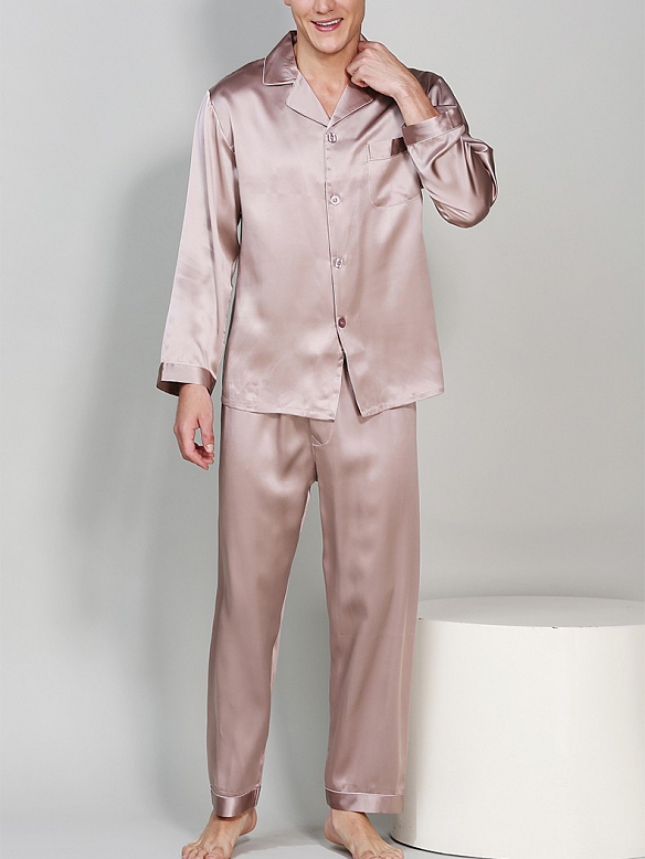 19 Momme Luxus Langes Pyjama-Set aus Seide für Herren Nachtwäsche aus Seide E001