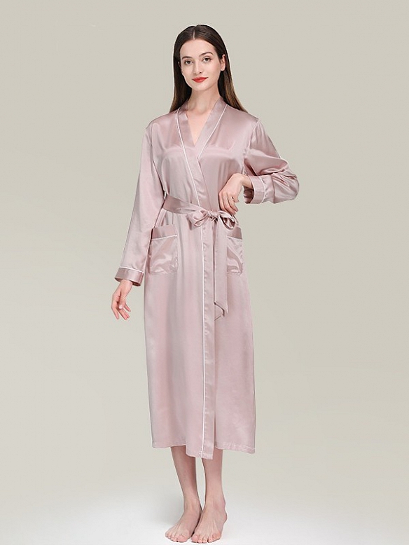 19 Momme Seide Langer Bademantel Morgenmantel mit Gürtel für Damen B004
