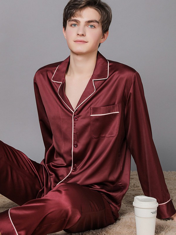 Klassisches Maulbeerseide Couple Pärchen Pyjama Set Schlafanzug aus Seide A019