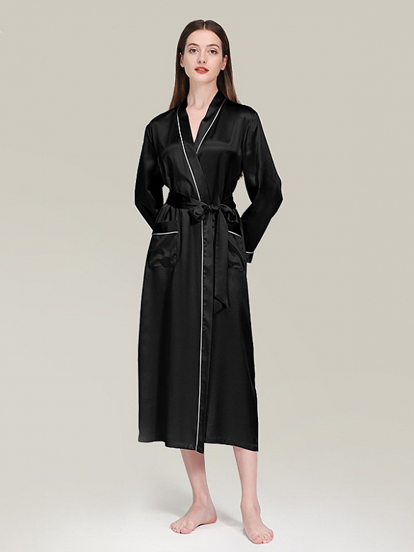 19 Momme Seide Langer Bademantel Morgenmantel mit Gürtel für Damen B004