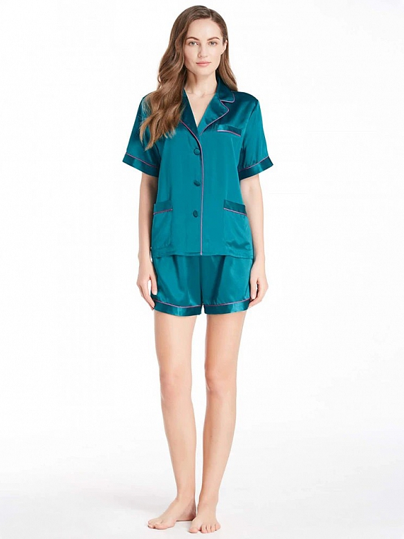 Kurzes Damen Pyjama-Set aus Seide Kurze Nachtwäsche aus Seide A011