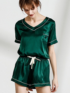Damen 16 Momme Seide Kurzs Pyjama Set Luxus Kurzes Seidenpyjama A018