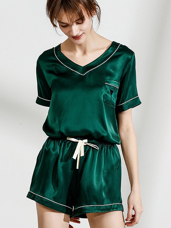 Damen 16 Momme Seide Kurzs Pyjama Set Luxus Kurzes Seidenpyjama A018