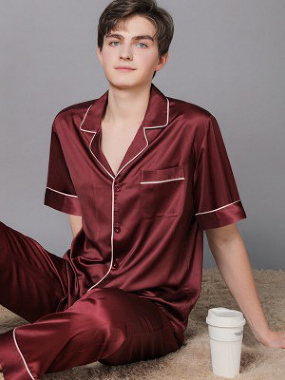 Klassisches Maulbeerseide Couple Pärchen Pyjama Set Schlafanzug aus Seide A019