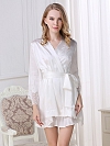 Kurzes Seide Nachthemd und Morgenmantel Set mit Spitzen für Damen B005
