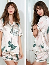 19 Momme Kurzes Geblümtes Pyjama-Set aus Seide für Damen Luxus Nachtwäsche aus Seide A005