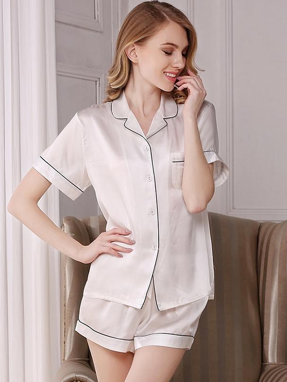Damen Luxus Nachtwäsche aus Seide Kurzes Pyjama-Set aus Seide A007