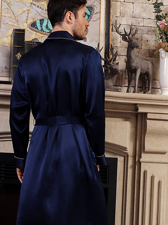 19 Momme Luxus Langer Morgenmantel aus Seide für Herren Lässiger Badenmantel F001