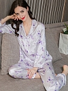Luxus Langes Pyjama Set aus Seide Maulbeerseide Gemusterter Pyjama A022