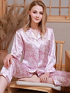 Luxus Langes Pyjama Set aus Seide Maulbeerseide Gemusterter Pyjama A022