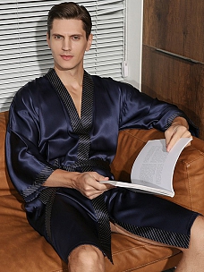Langer Maulbeerseide Morgenmantel Badenmantel für Herren F002
