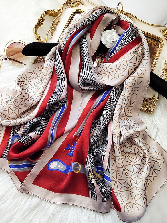 Vintage Gemusterter Schal aus Siede für Damen O002