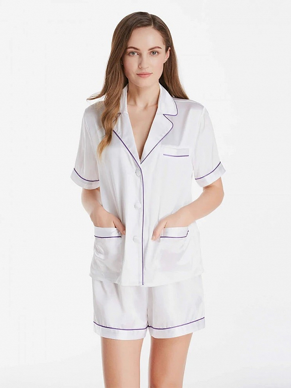 Kurzes Damen Pyjama-Set aus Seide Kurze Nachtwäsche aus Seide A011