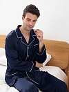 Langes Klassisches Pyjama Set aus Seide für Herren 19 Momme Maulbeerseide Pyjama E002