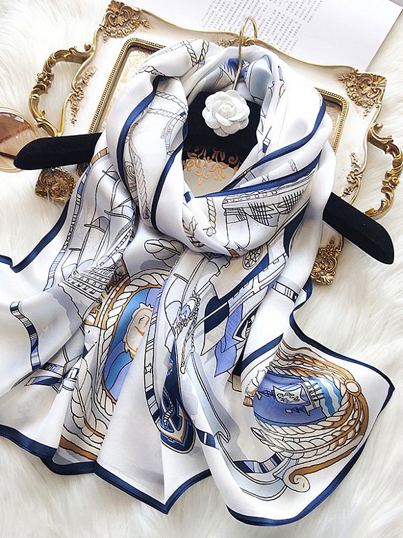 Vintage Gemusterter Schal aus Siede für Damen O002