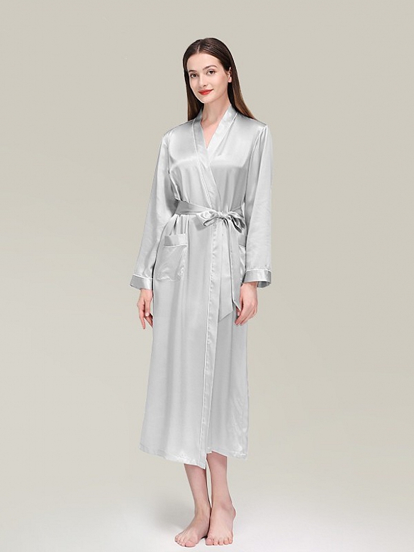 19 Momme Seide Langer Bademantel Morgenmantel mit Gürtel für Damen B004