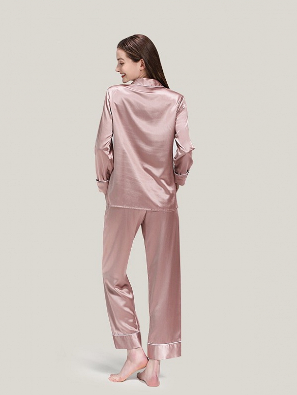 22 Momme Luxus Maulbeerseides Langes Pyjama Set für Damen Schlafanzug aus Seide A020