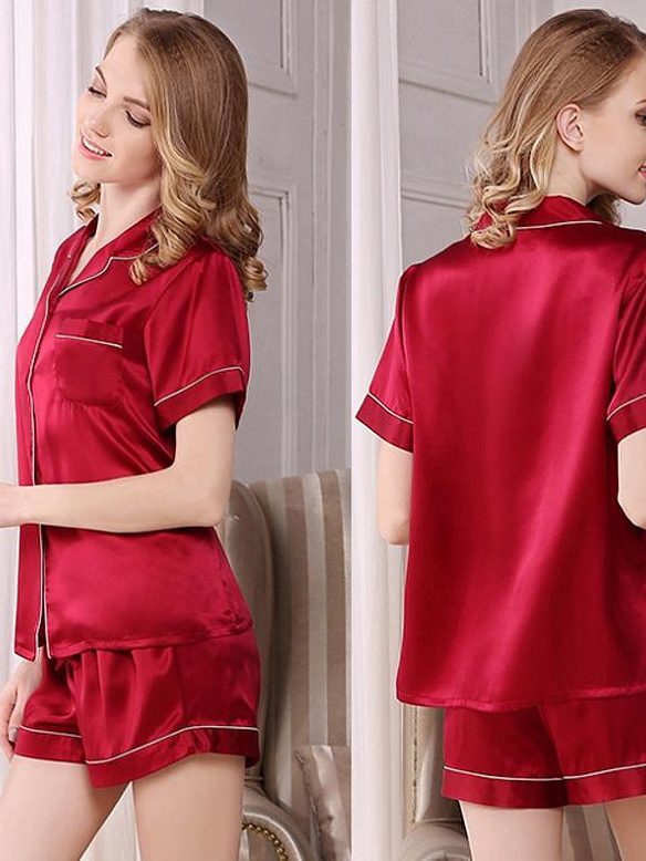 Damen Luxus Nachtwäsche aus Seide Kurzes Pyjama-Set aus Seide A007