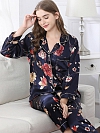 Luxus Langes Pyjama Set aus Seide Maulbeerseide Gemusterter Pyjama A022