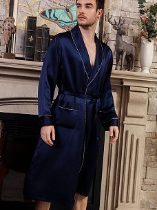19 Momme Luxus Langer Morgenmantel aus Seide für Herren Lässiger Badenmantel F001